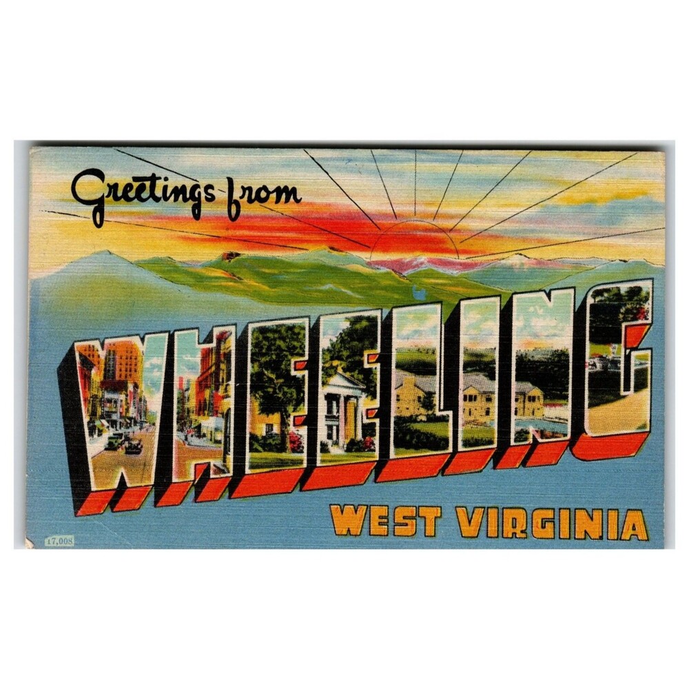 Greetings From Wheeling West Virginia Linen Postcard Colourpicture